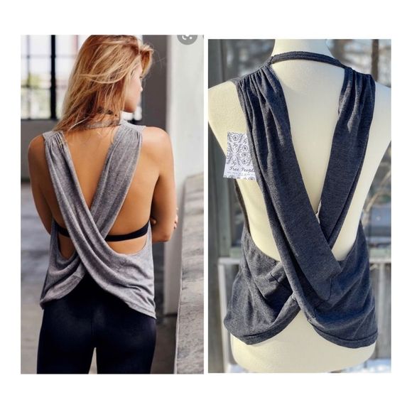 Free People Tops - Free People No Sweat Tank Asphalt Grey XS NWT Criss-Cross Back